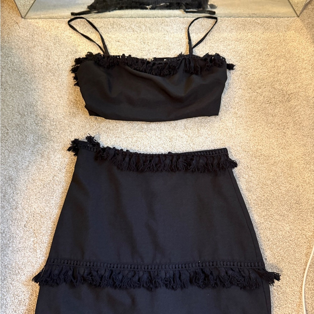 Black Ruffled Mini Pencil Skirt Set